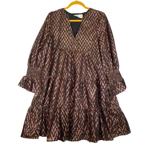 Tuckernuck Pomander Place Copper Metallic Kenzo Relaxed VNeck Size Med Dress - Picture 1 of 8